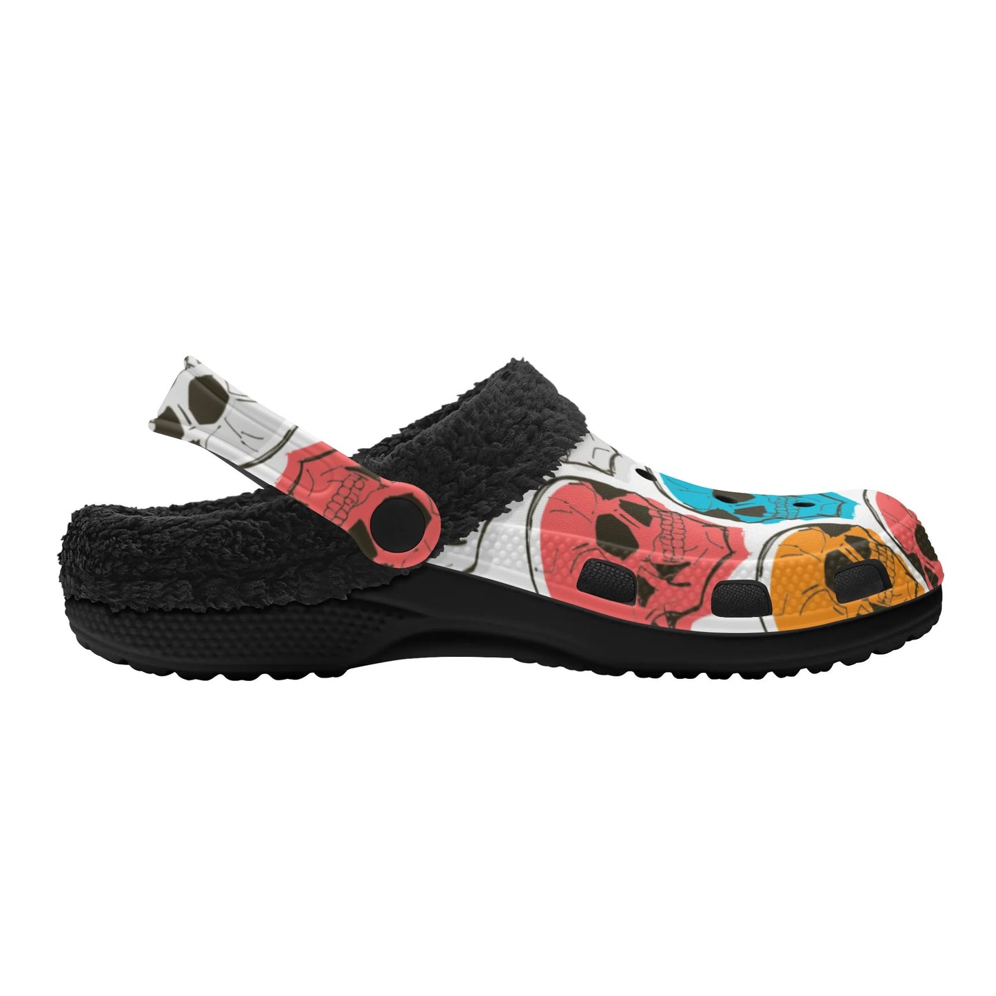 Colorful Skulls Black Fleece Slippers