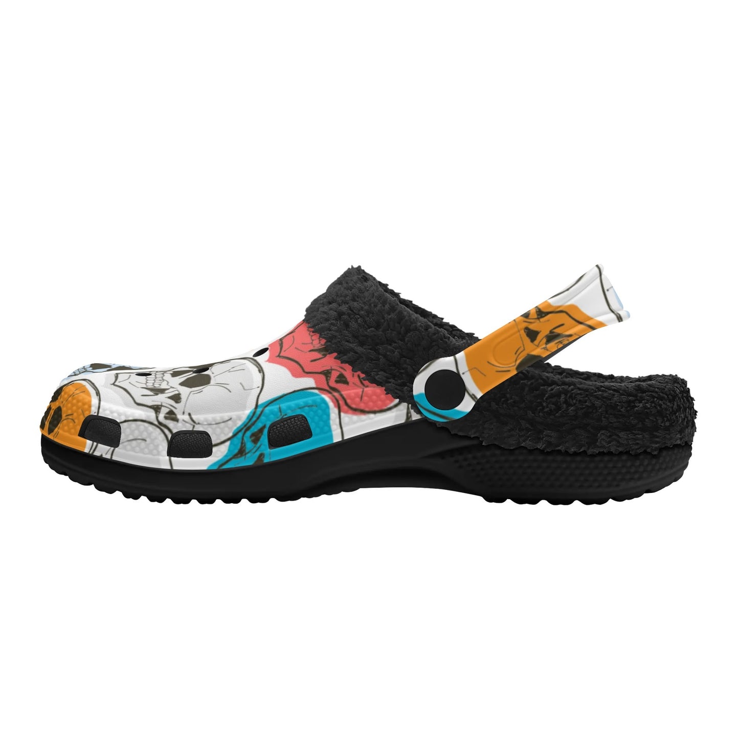 Colorful Skulls Black Fleece Slippers