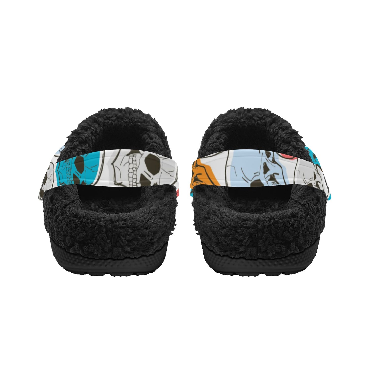 Colorful Skulls Black Fleece Slippers