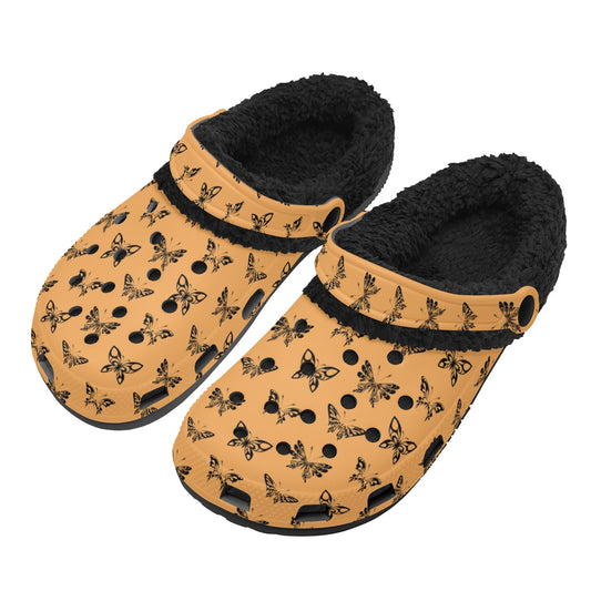 Ink Butterflies Orange And Black Fleece Slippers