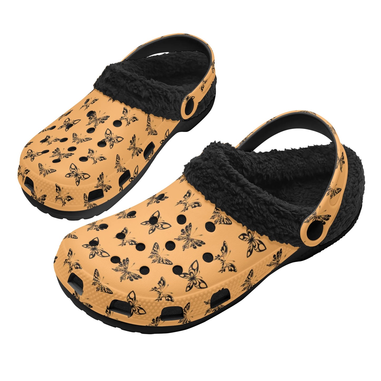 Ink Butterflies Orange And Black Fleece Slippers