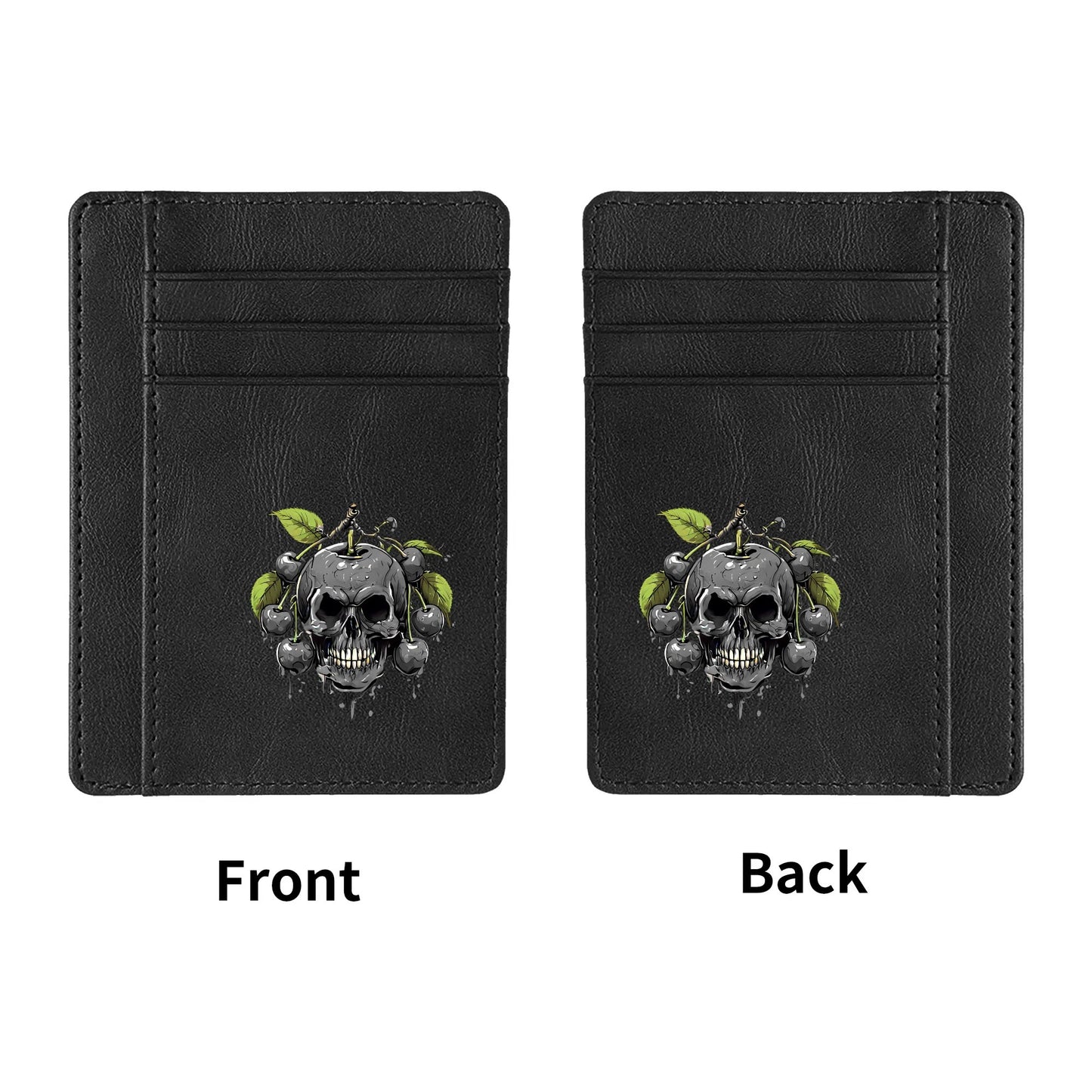 Gray Cherry Skull Minimalist Leather Wallets