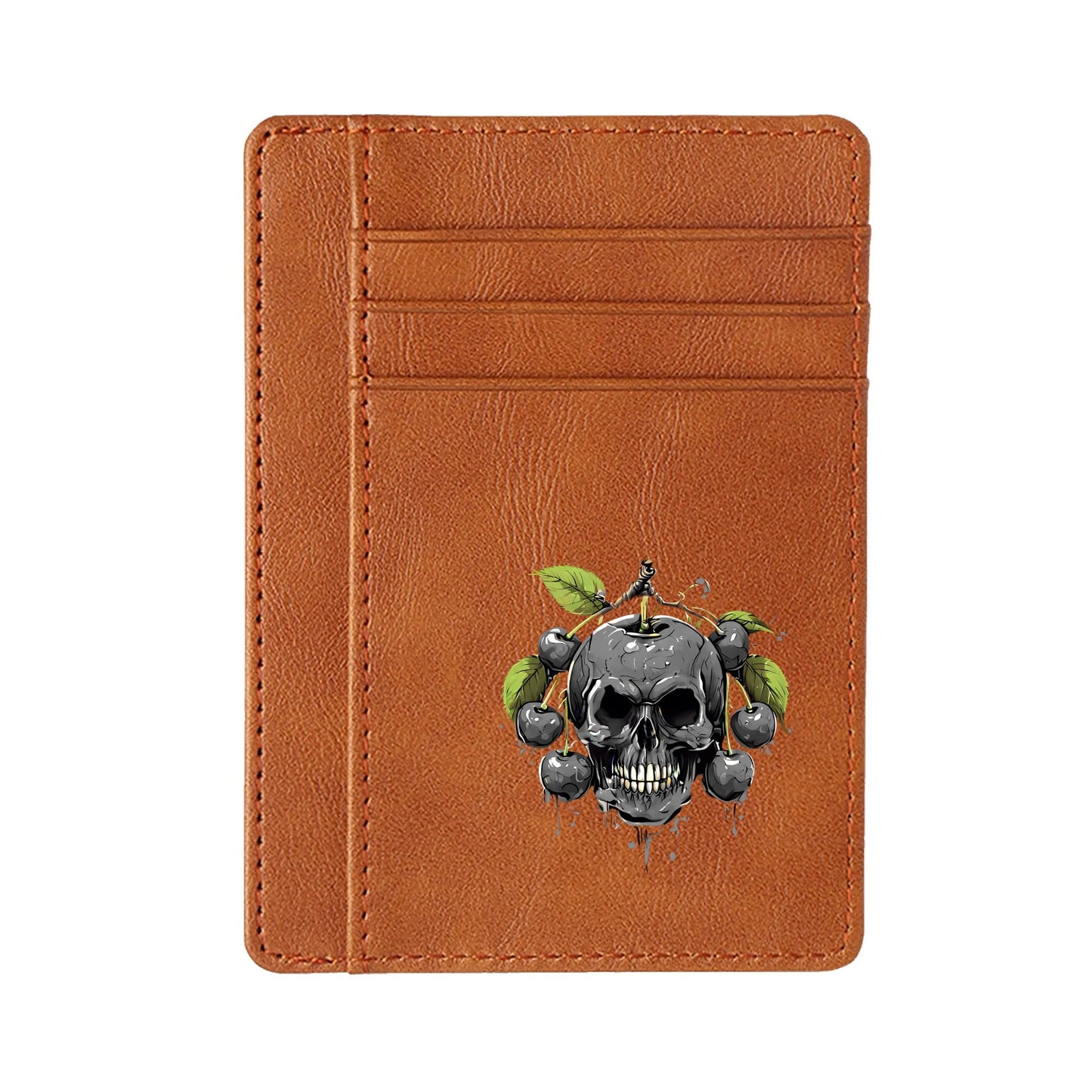 Gray Cherry Skull Minimalist Leather Wallets