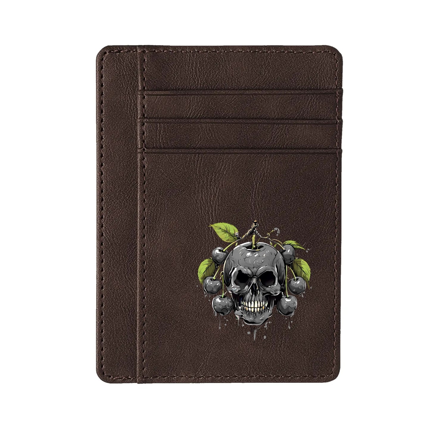 Gray Cherry Skull Minimalist Leather Wallets