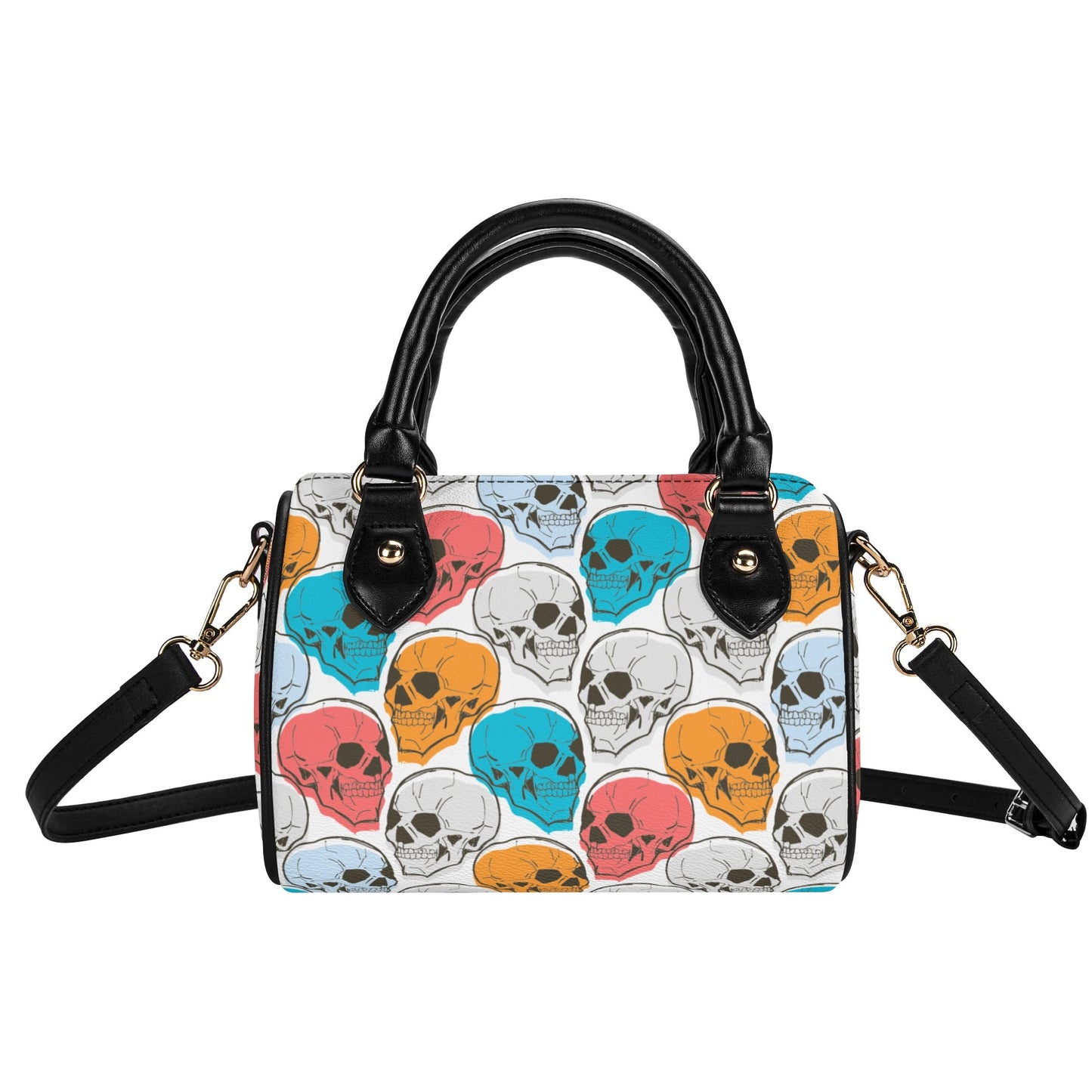 Colorful Skulls Leather Mini Boston Handbag