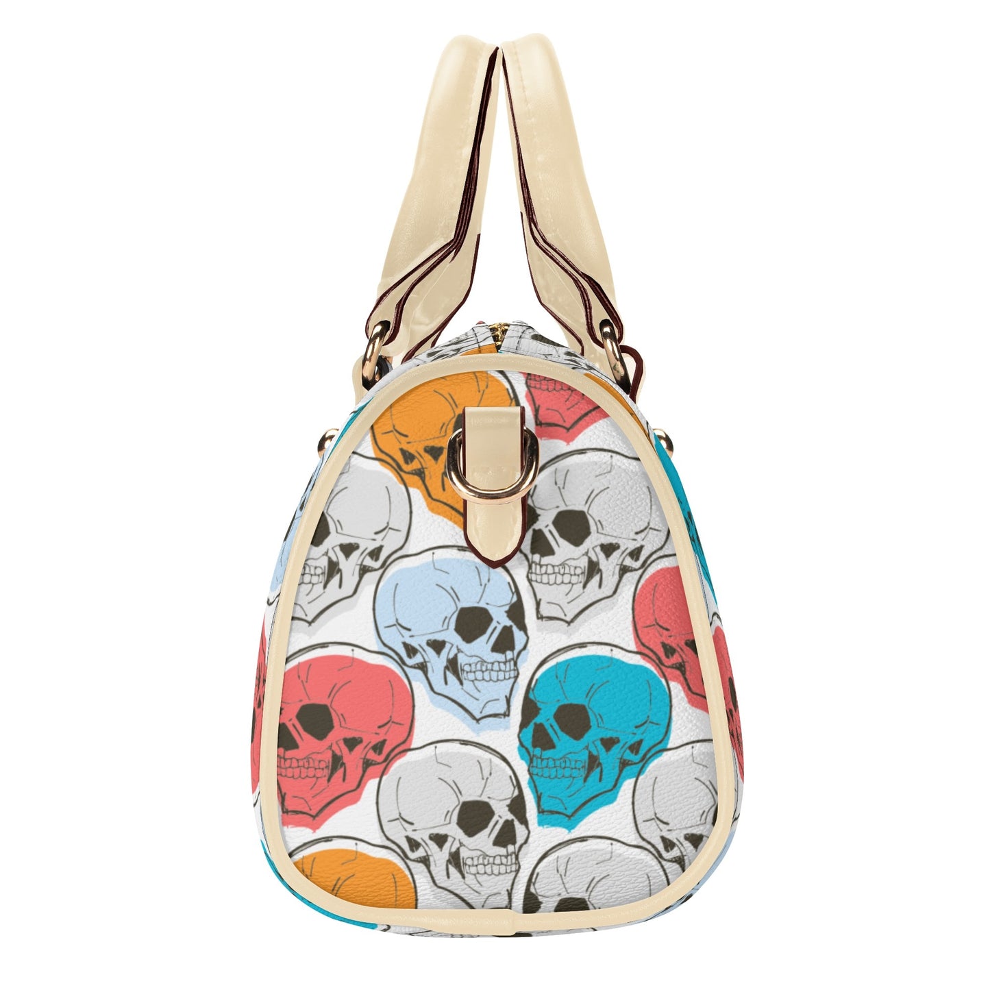 Colorful Skulls Leather Mini Boston Handbag