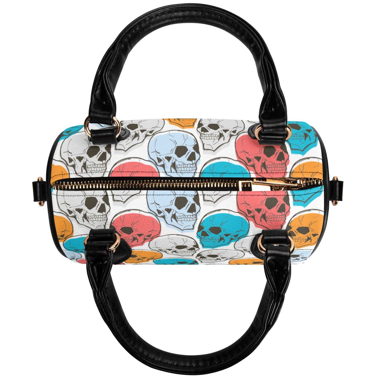 Colorful Skulls Leather Mini Boston Handbag