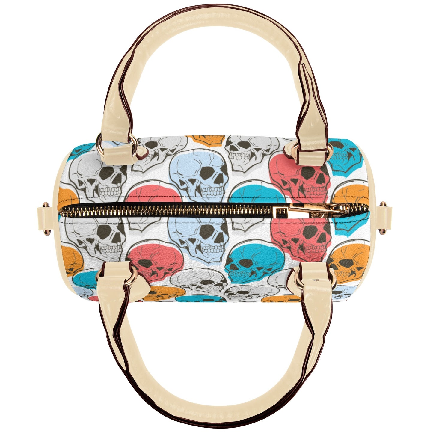 Colorful Skulls Leather Mini Boston Handbag