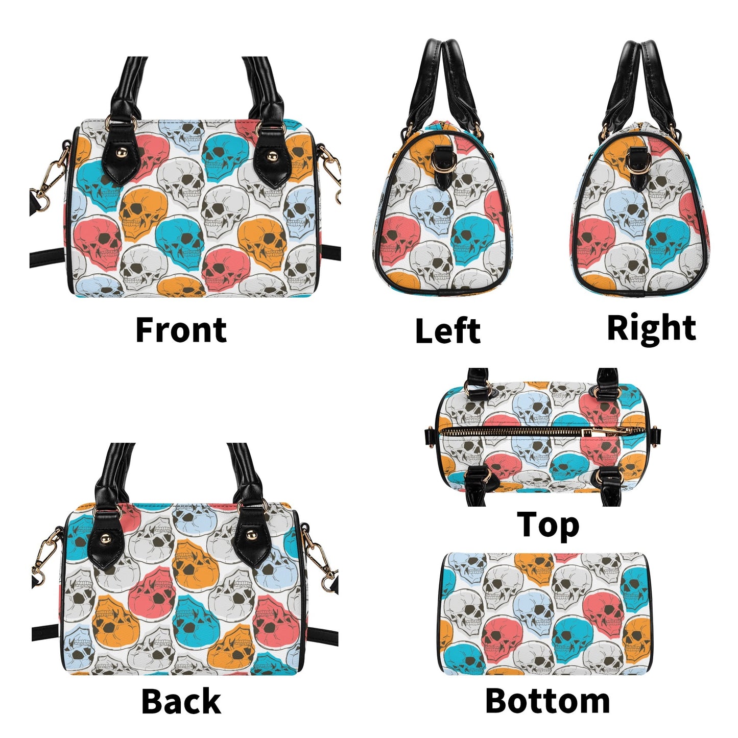 Colorful Skulls Leather Mini Boston Handbag