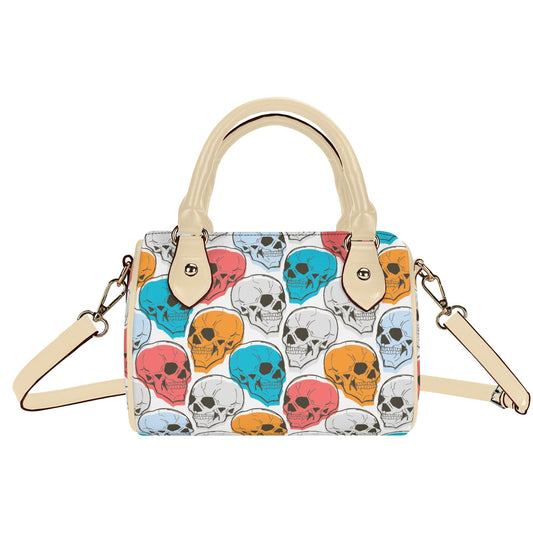 Colorful Skulls Leather Mini Boston Handbag