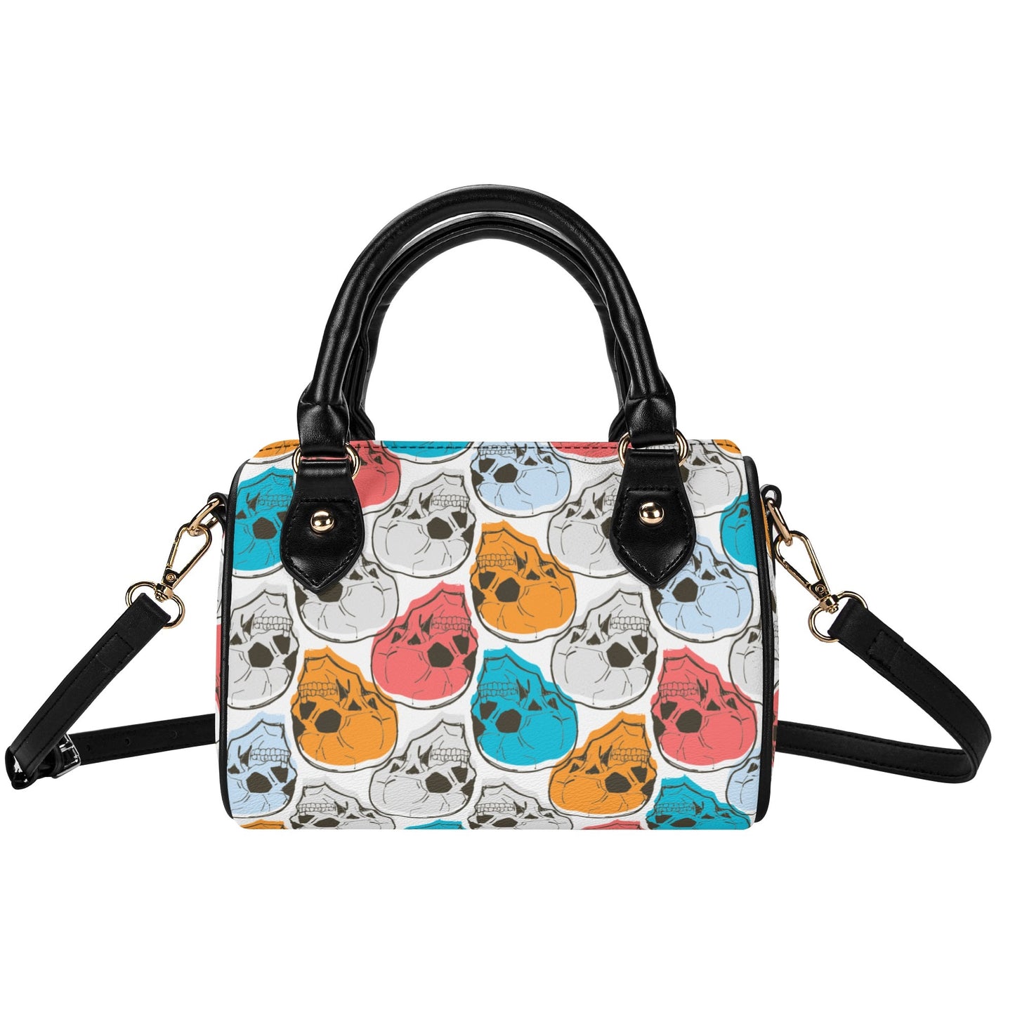 Colorful Skulls Leather Mini Boston Handbag