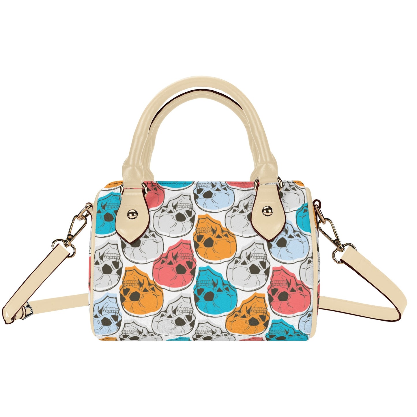 Colorful Skulls Leather Mini Boston Handbag