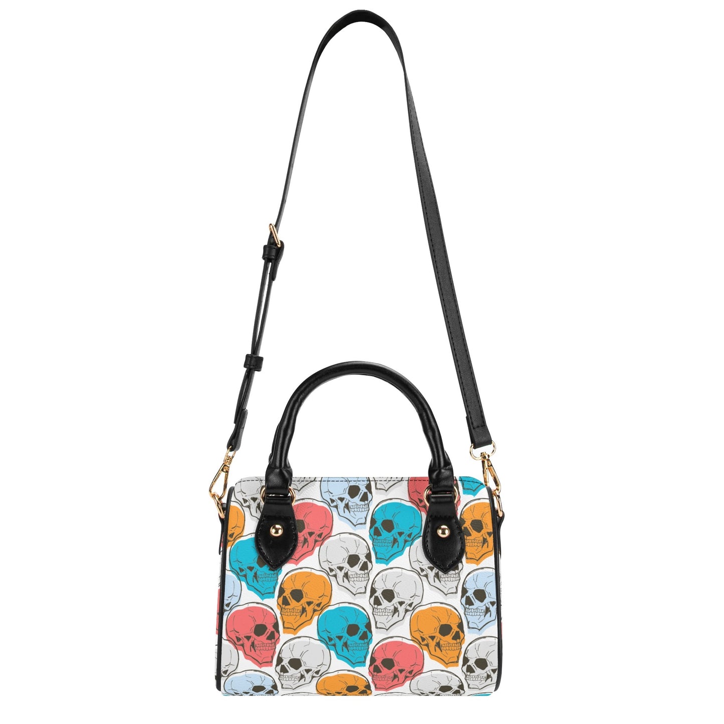 Colorful Skulls Leather Mini Boston Handbag