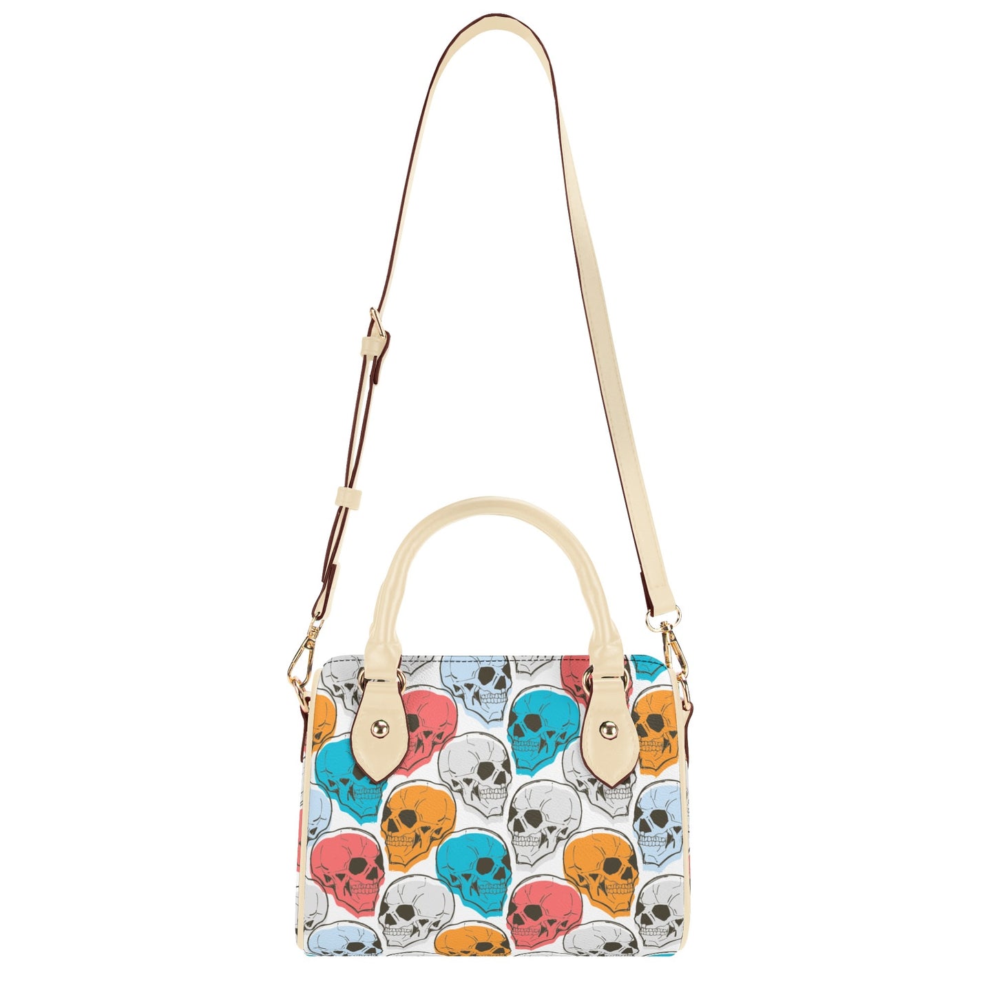 Colorful Skulls Leather Mini Boston Handbag