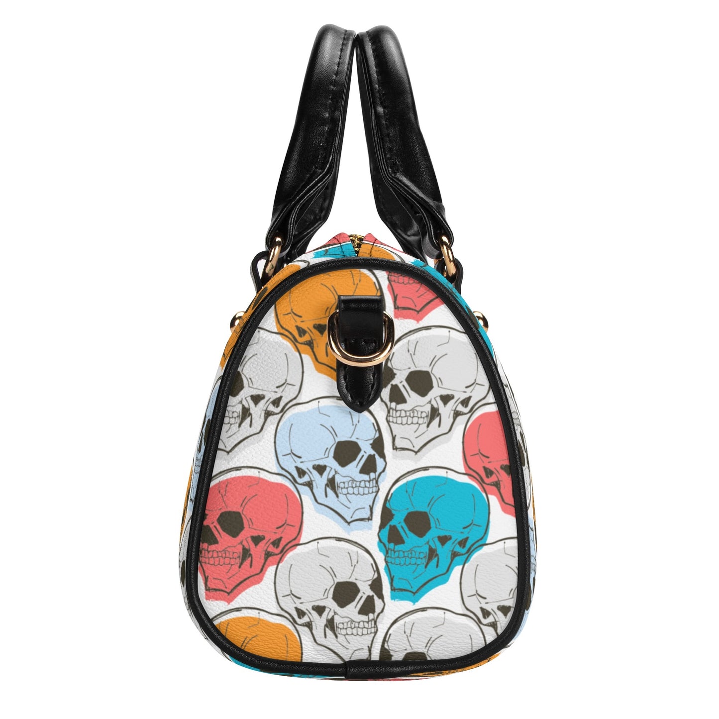 Colorful Skulls Leather Mini Boston Handbag