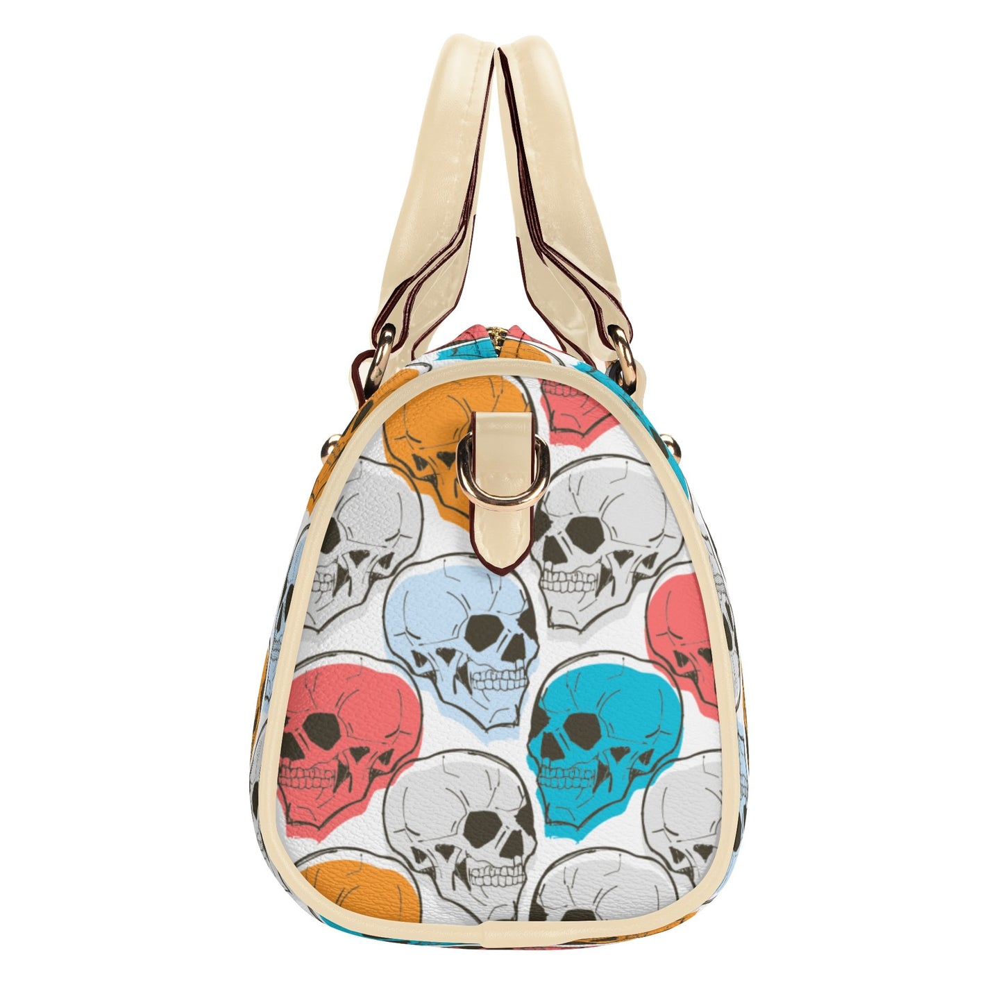 Colorful Skulls Leather Mini Boston Handbag