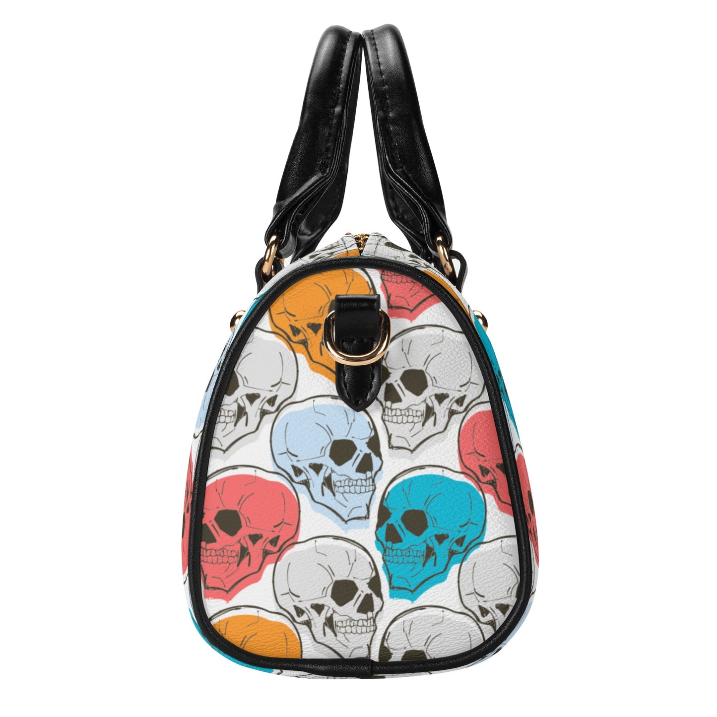 Colorful Skulls Leather Mini Boston Handbag