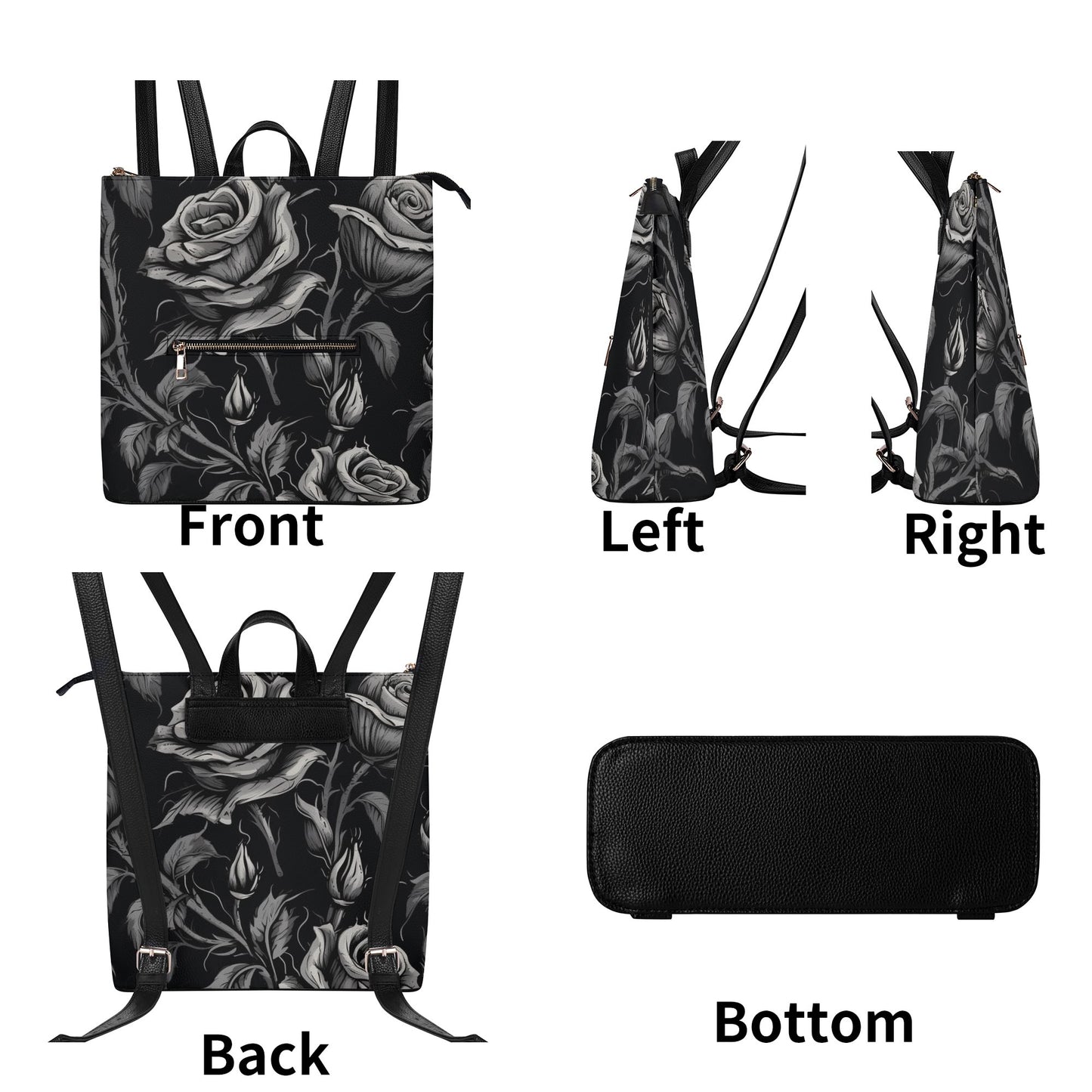 Gothic Roses Leather Leisure Top-Handle Backpack