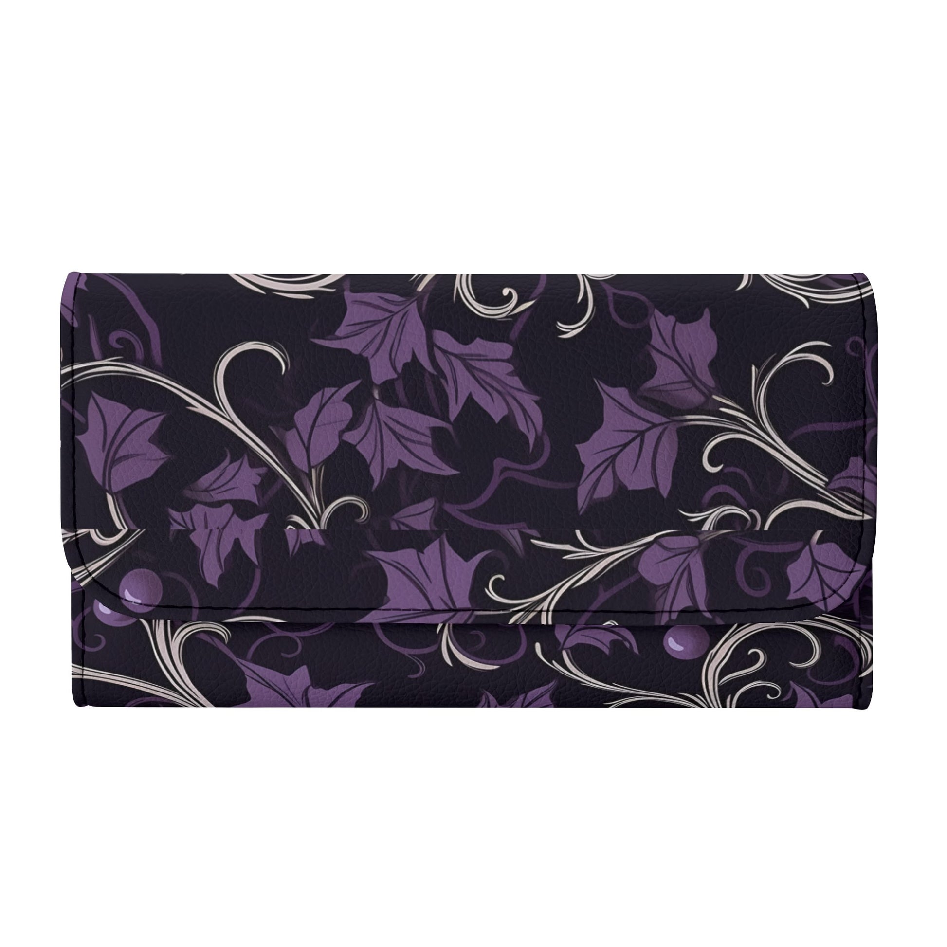 Purple Forest Trifold Leather Clutch Wallet