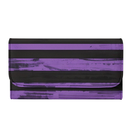 Purple And Black Stripes Trifold Leather Clutch Wallet