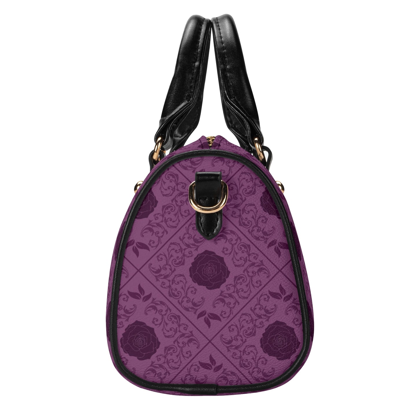 Gothic Purple  Flowers Leather Mini Boston Handbag