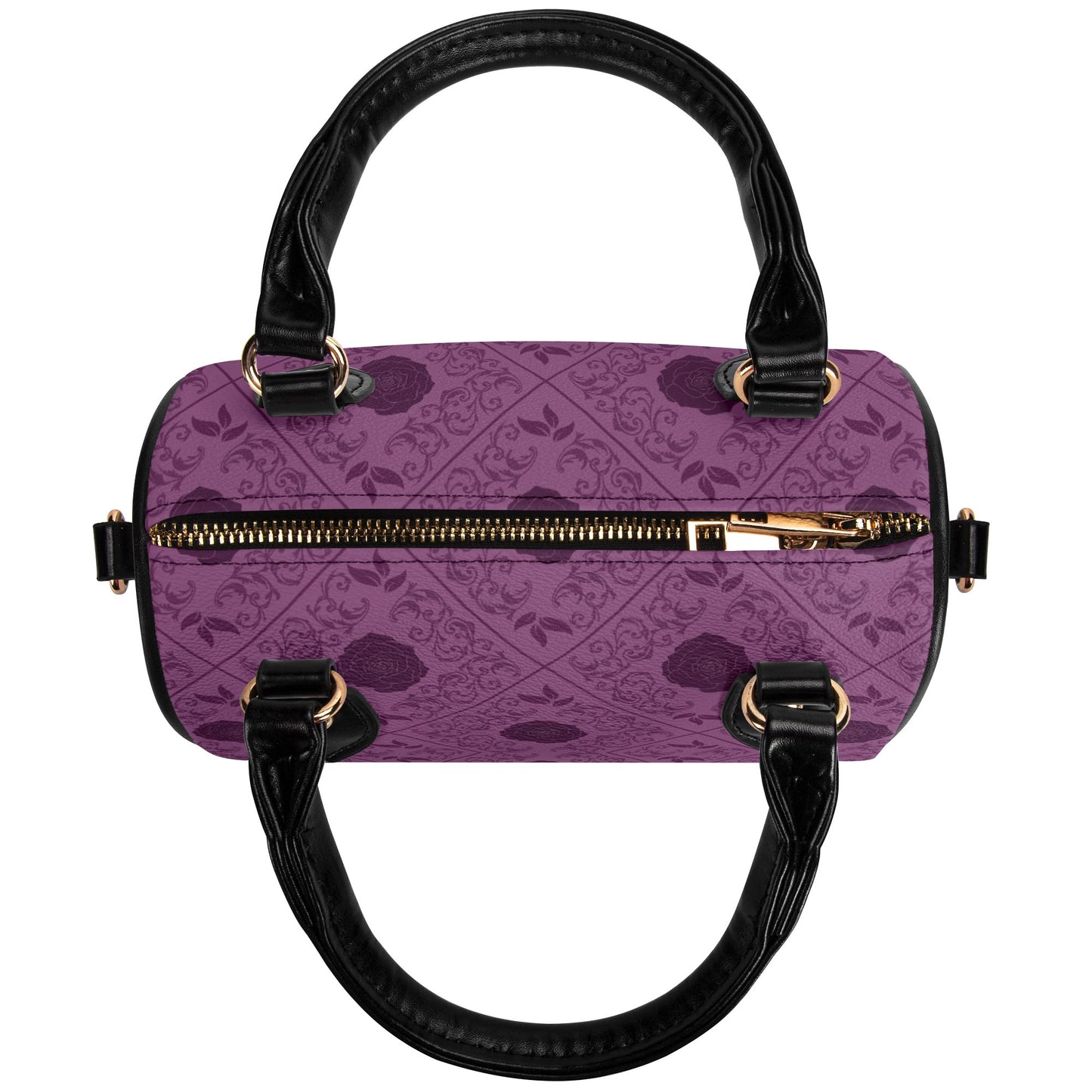 Gothic Purple  Flowers Leather Mini Boston Handbag