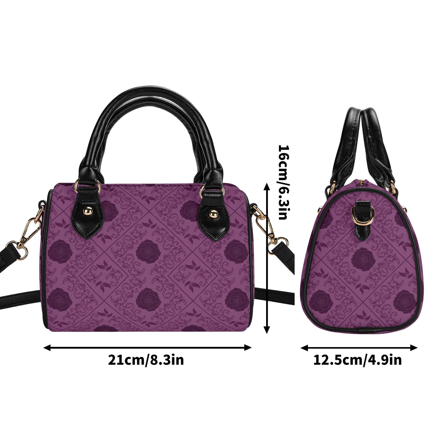 Gothic Purple  Flowers Leather Mini Boston Handbag