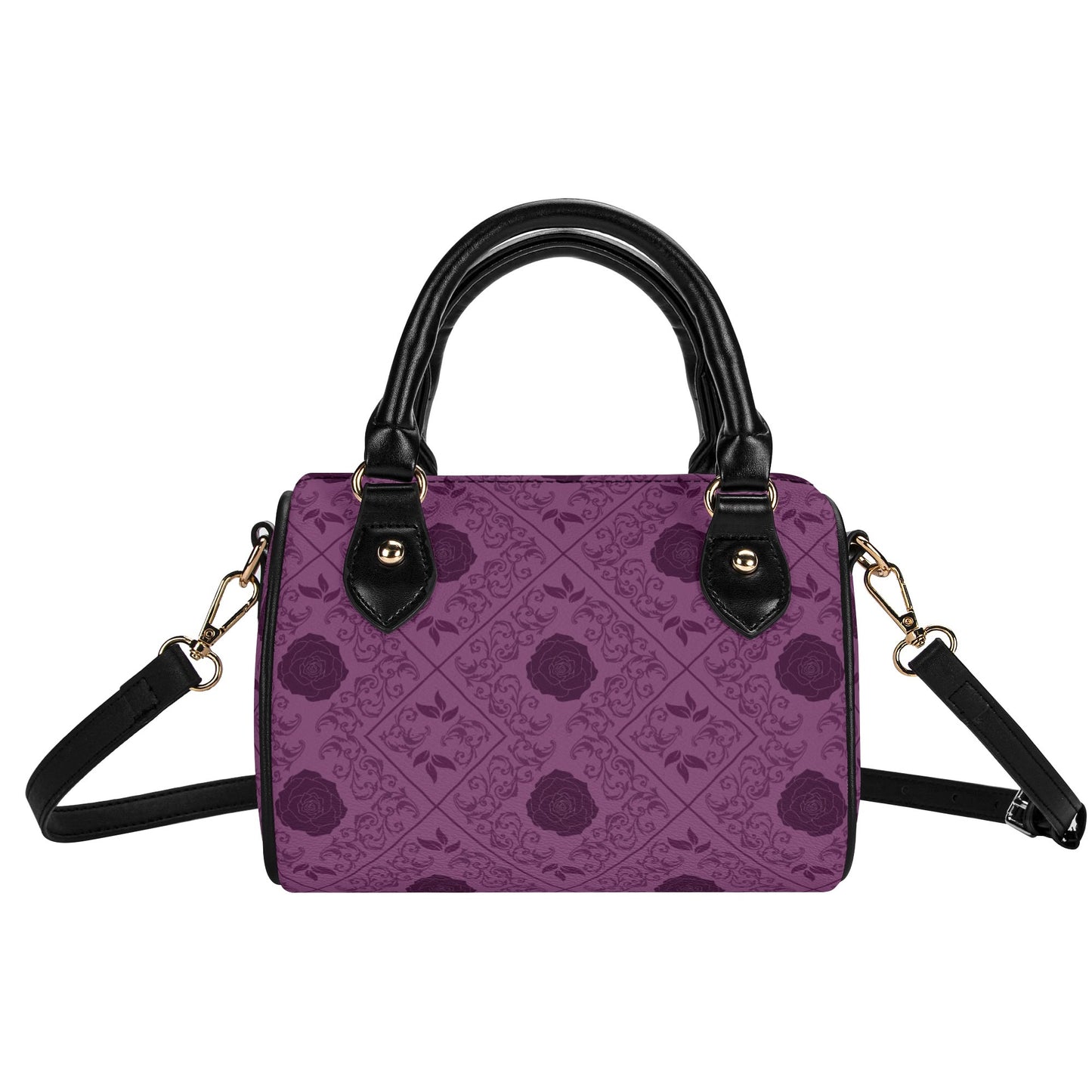 Gothic Purple  Flowers Leather Mini Boston Handbag