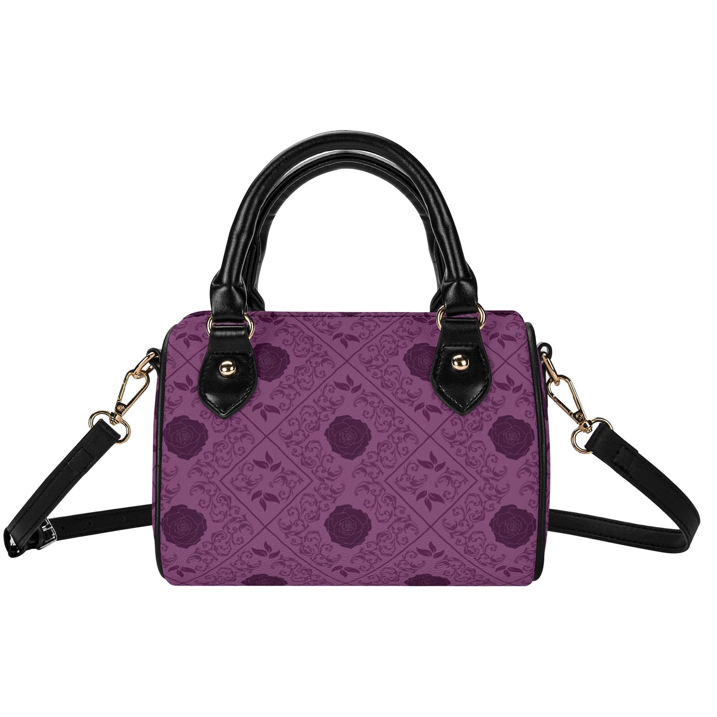 Gothic Purple  Flowers Leather Mini Boston Handbag