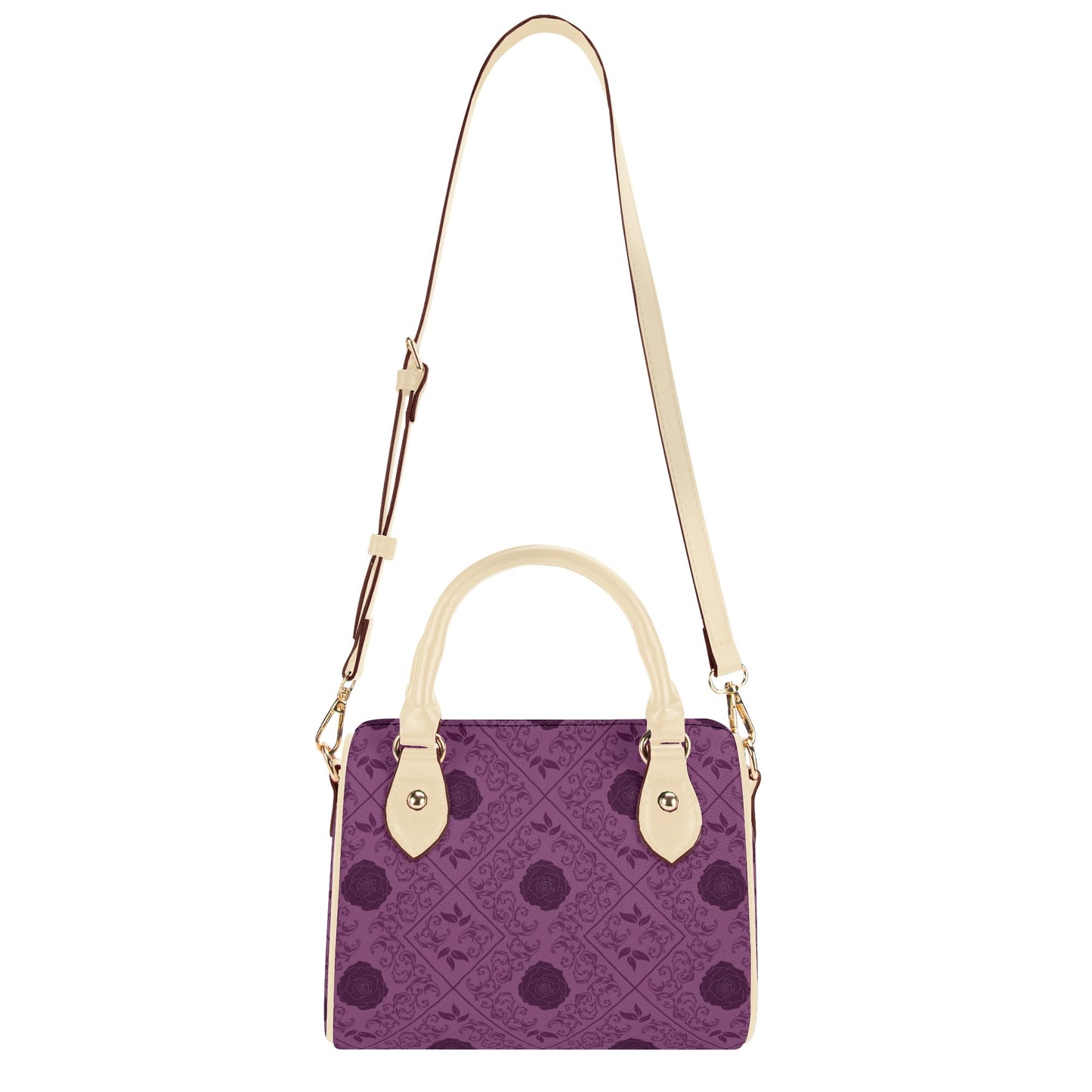 Gothic Purple  Flowers Leather Mini Boston Handbag