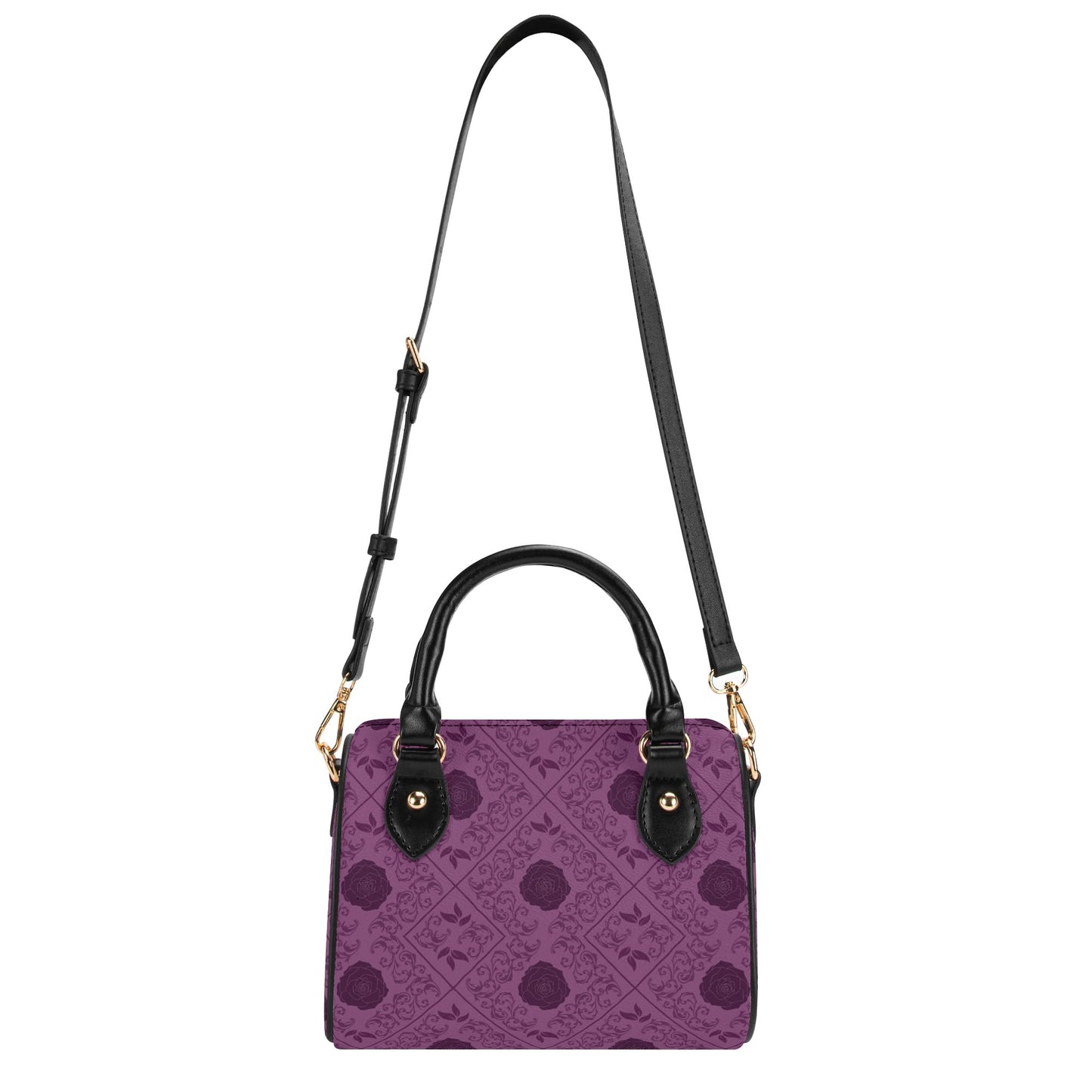 Gothic Purple  Flowers Leather Mini Boston Handbag