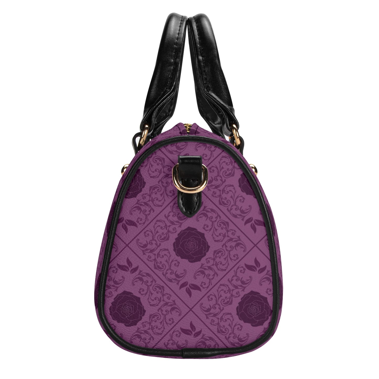 Gothic Purple  Flowers Leather Mini Boston Handbag