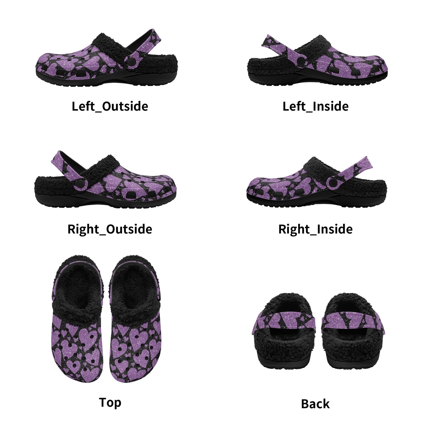 Sparkling Purple Hearts Fleece Slippers