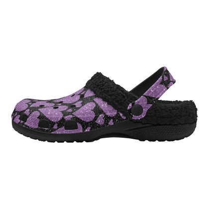 Sparkling Purple Hearts Fleece Slippers