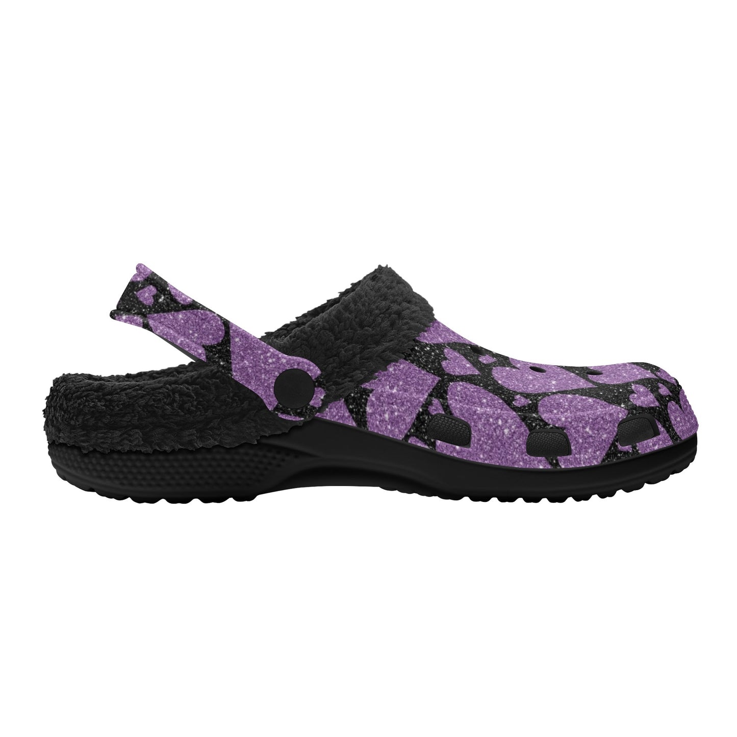 Sparkling Purple Hearts Fleece Slippers