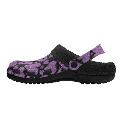 Sparkling Purple Hearts Fleece Slippers