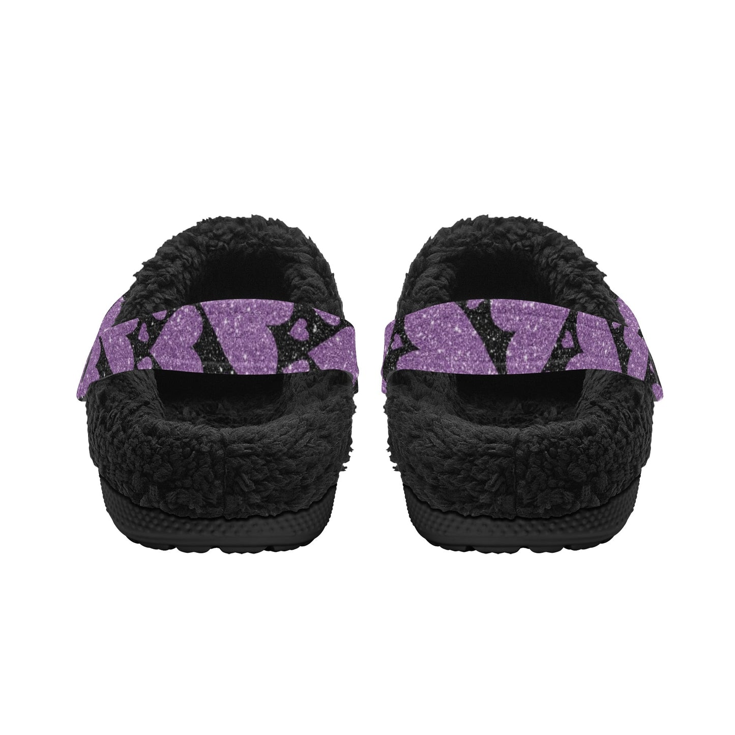 Sparkling Purple Hearts Fleece Slippers