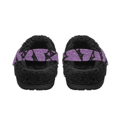 Sparkling Purple Hearts Fleece Slippers