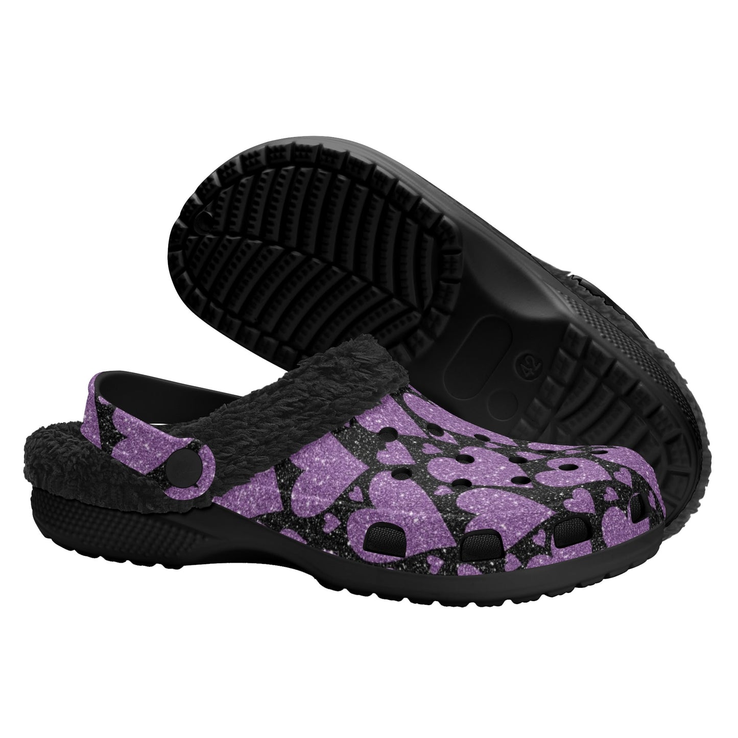 Sparkling Purple Hearts Fleece Slippers