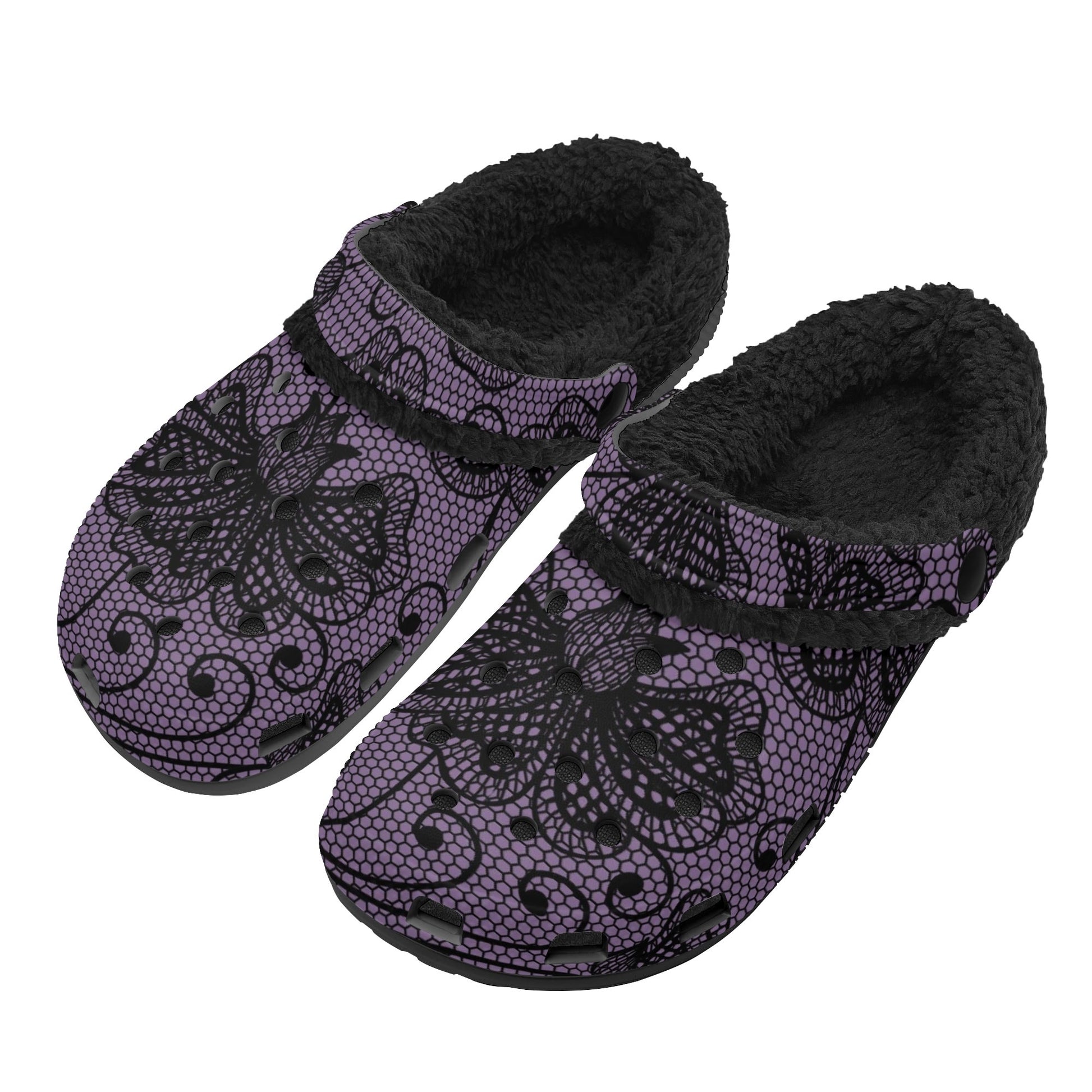 Lacy Purple Design Fleece Slippers