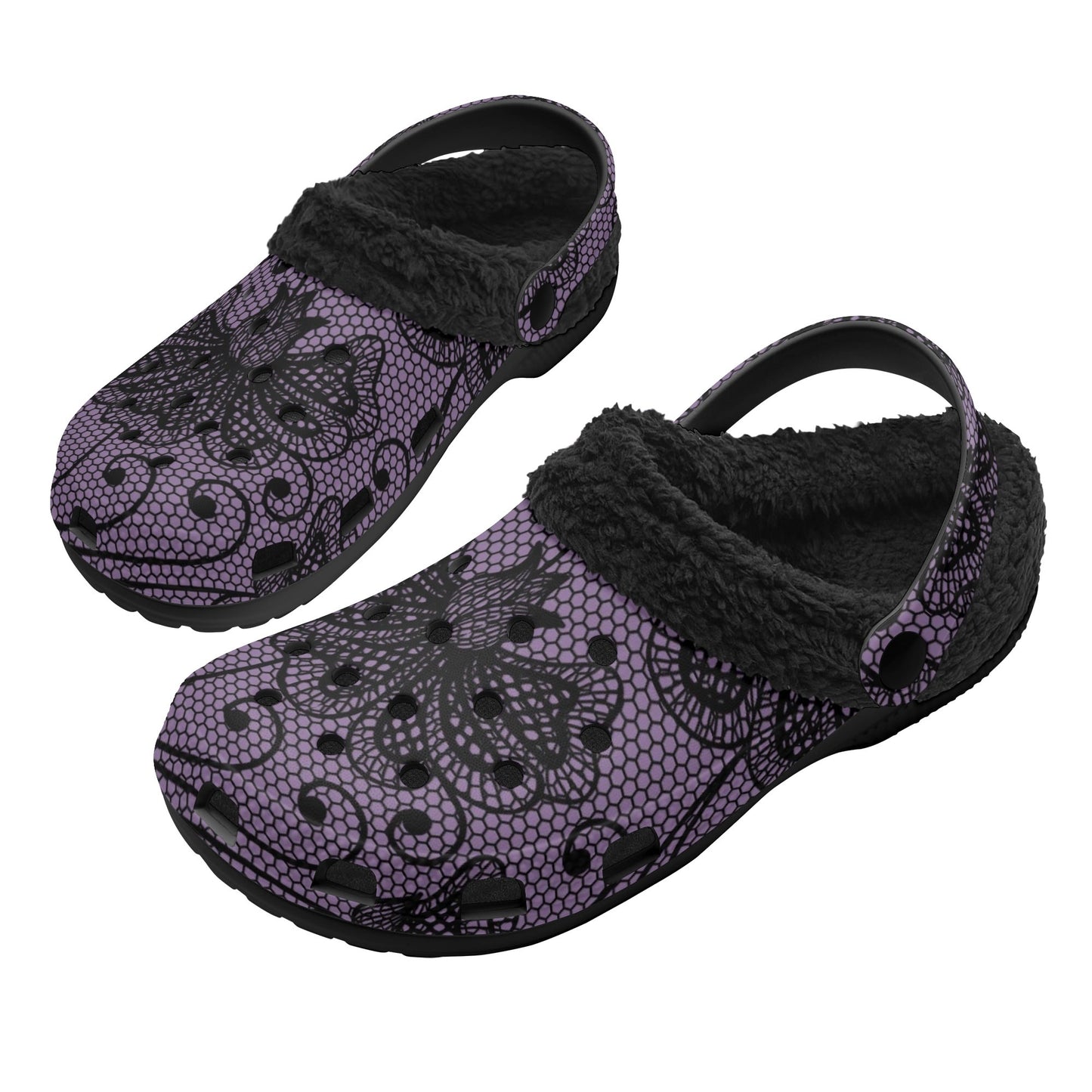 Lacy Purple Design Fleece Slippers