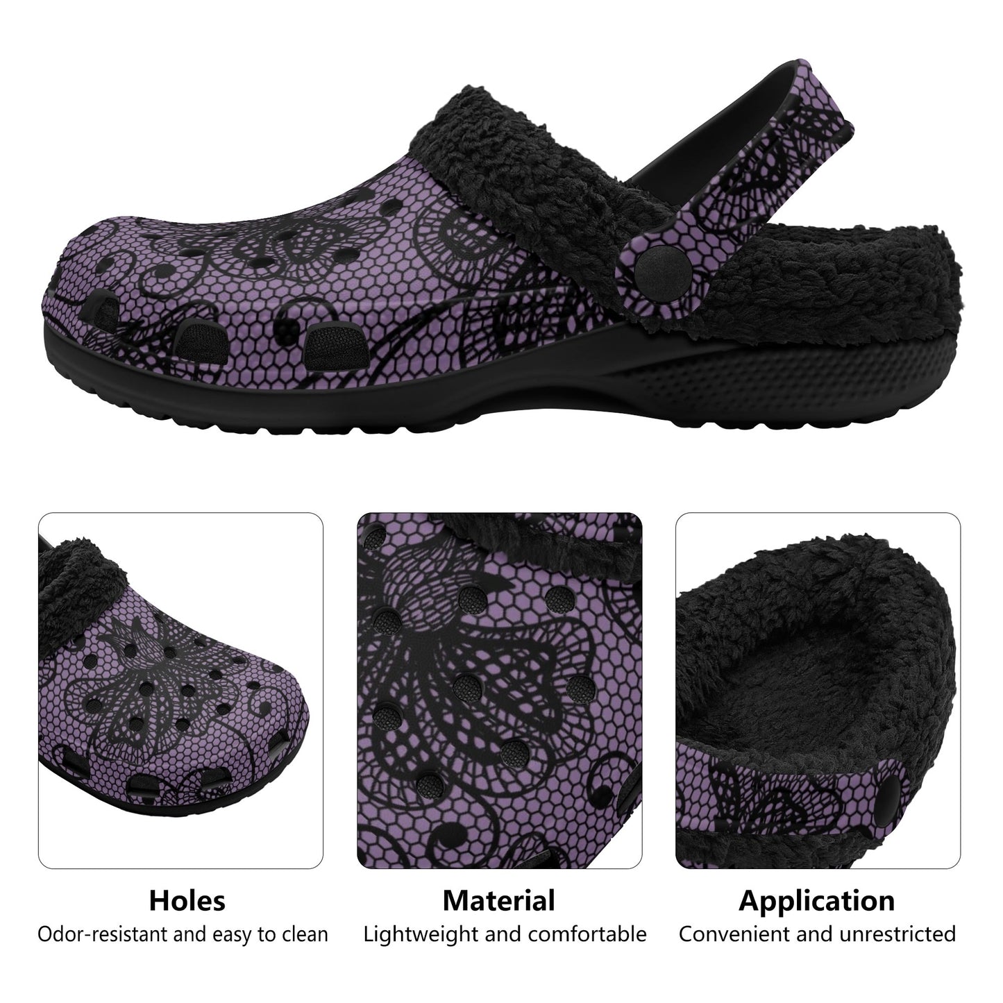 Lacy Purple Design Fleece Slippers