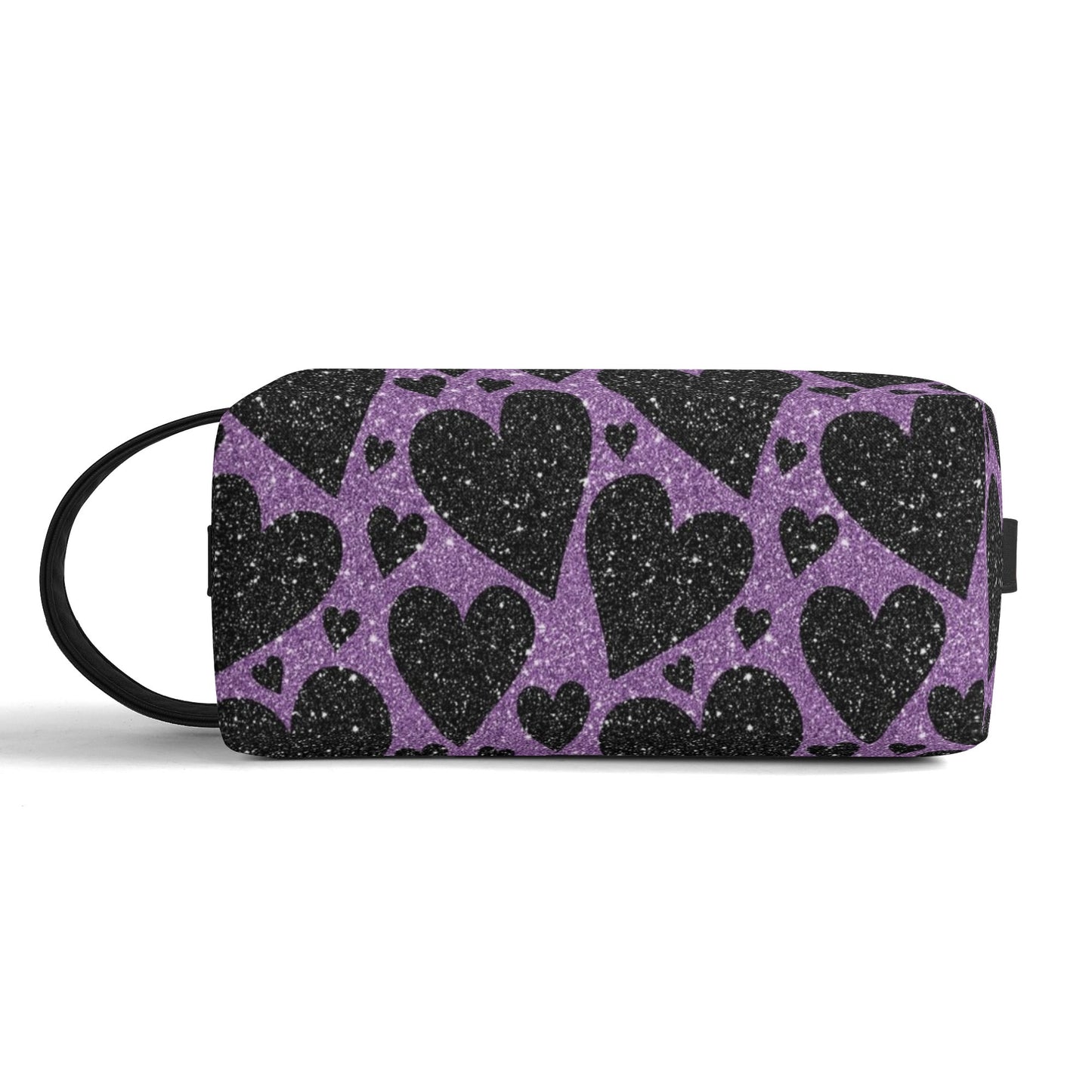 Sparkling Black Hearts Leather Toiletries Bag