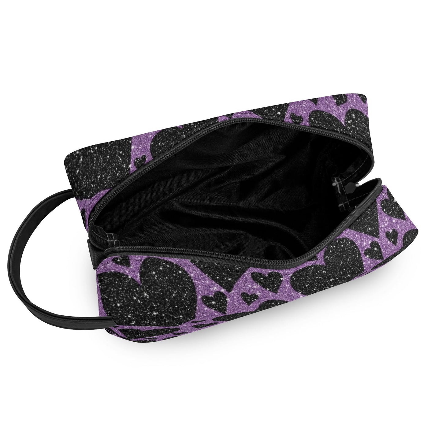 Sparkling Black Hearts Leather Toiletries Bag