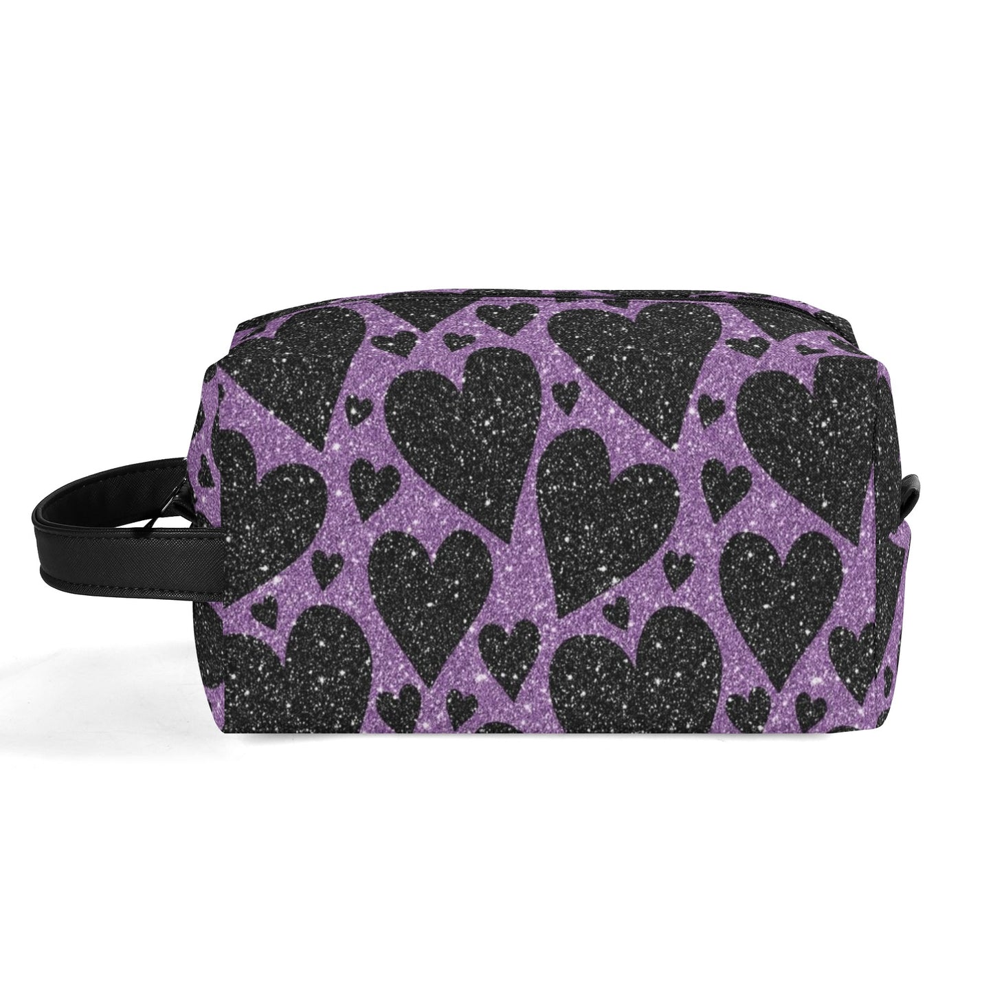 Sparkling Black Hearts Leather Toiletries Bag