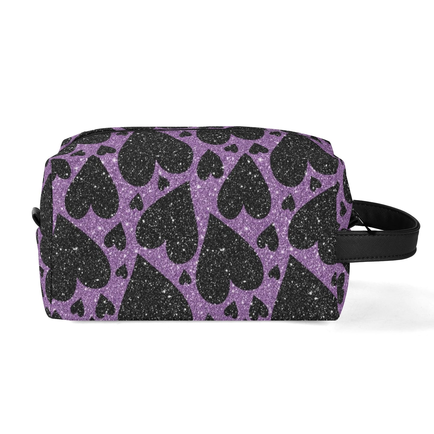 Sparkling Black Hearts Leather Toiletries Bag