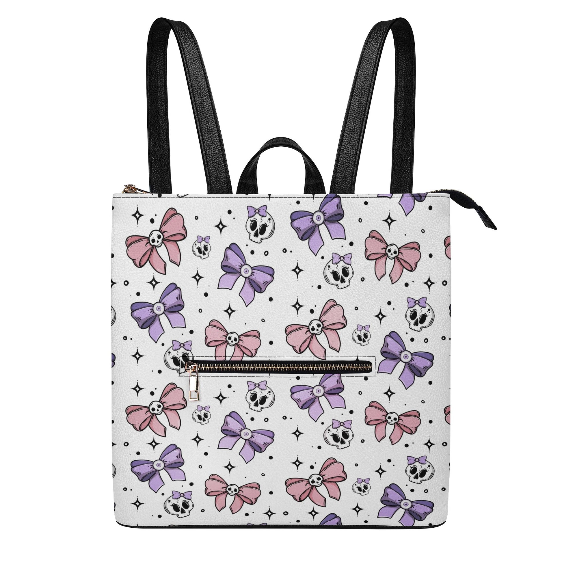 Cute Skulls And Bows Leather Leisure Top-Handle Backpack