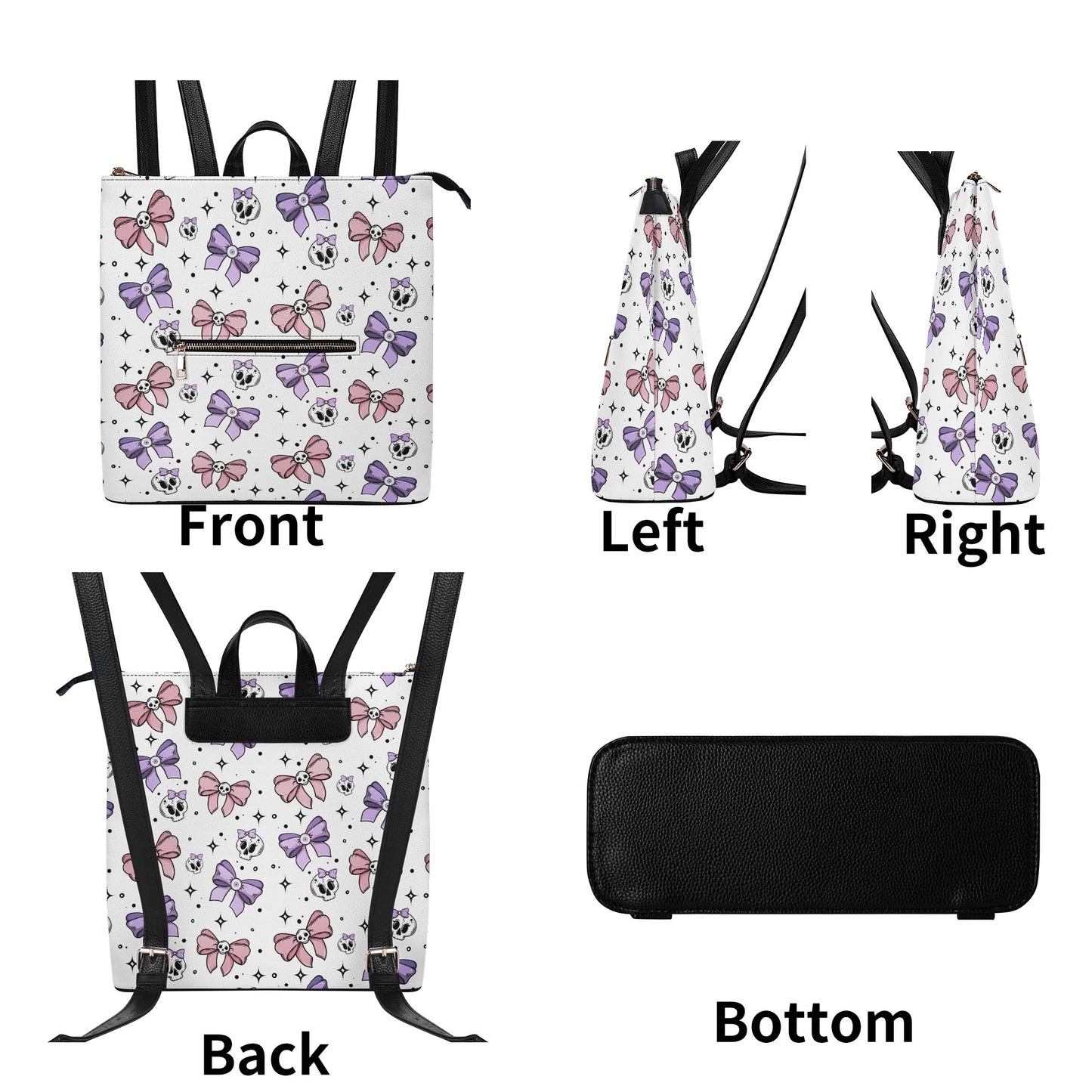 Cute Skulls And Bows Leather Leisure Top-Handle Backpack