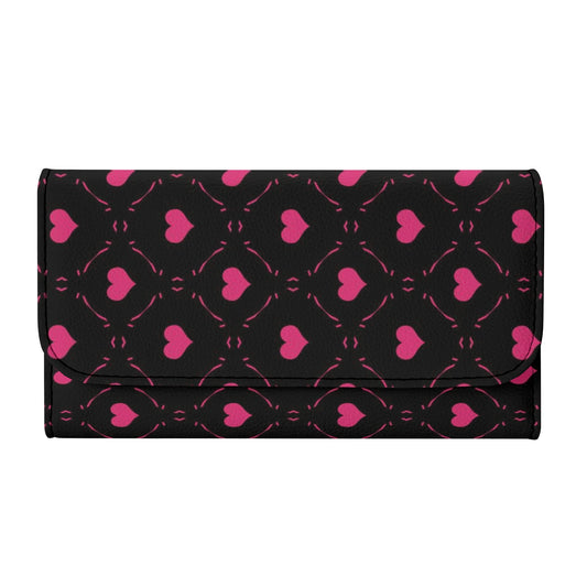 Little Pink Hearts Trifold Leather Clutch Wallet