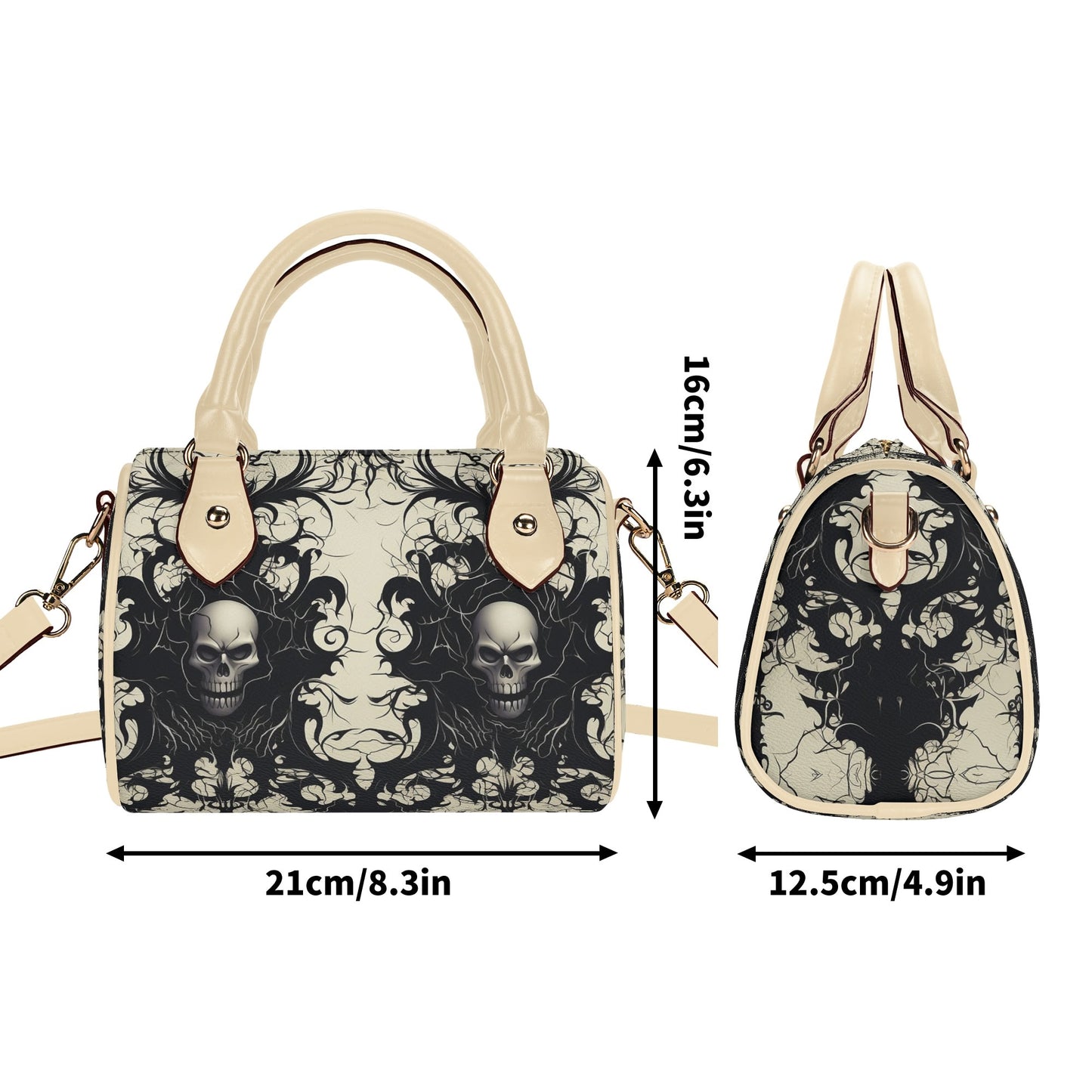 Gothic Skulls Leather Mini Boston Handbag